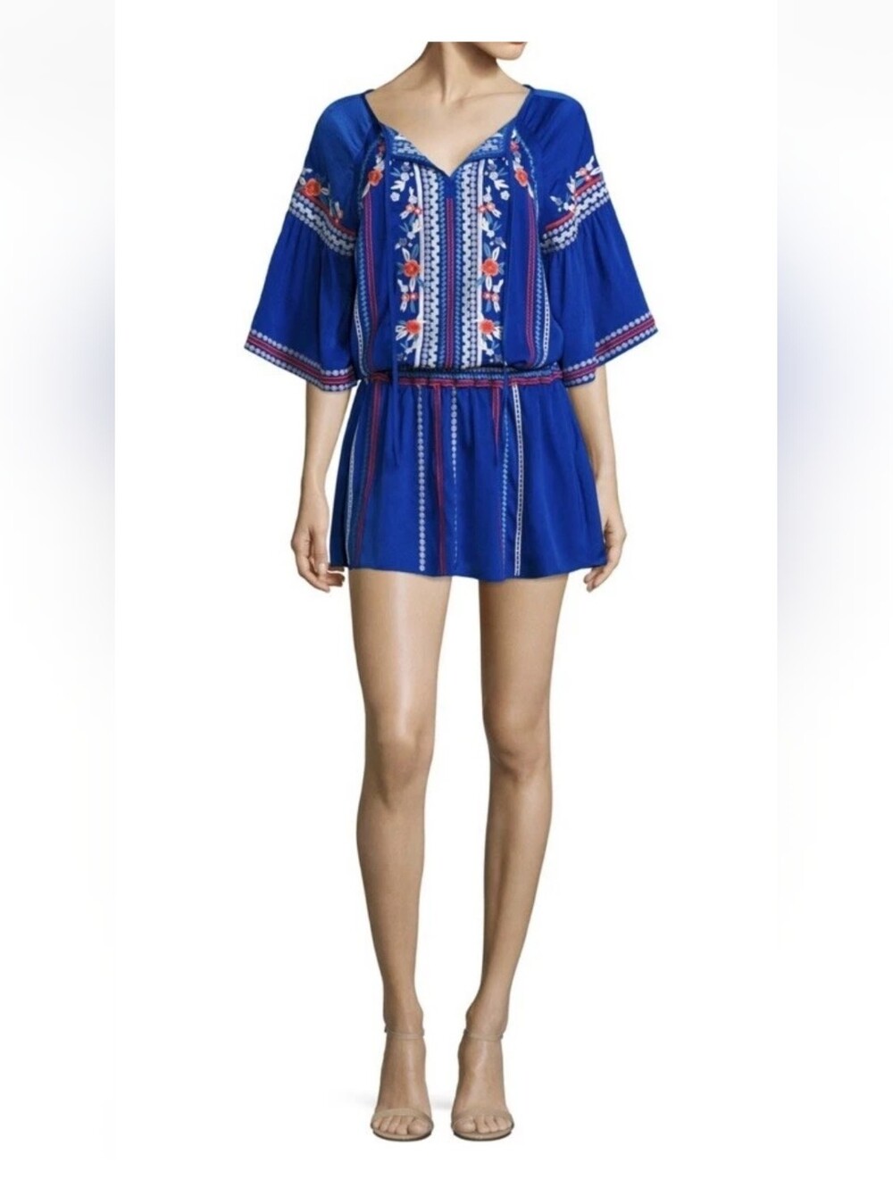 Parker Giselle Blue Embroidered Tunic Dress Boho Size M EXCELLENT